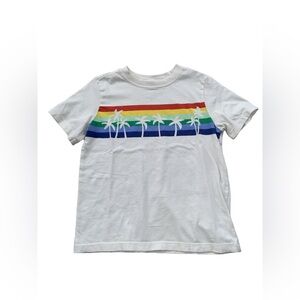 Hanna Andersson Size 120, 6-7, White Rainbow Stripe Palm Tree Print T-Shirt